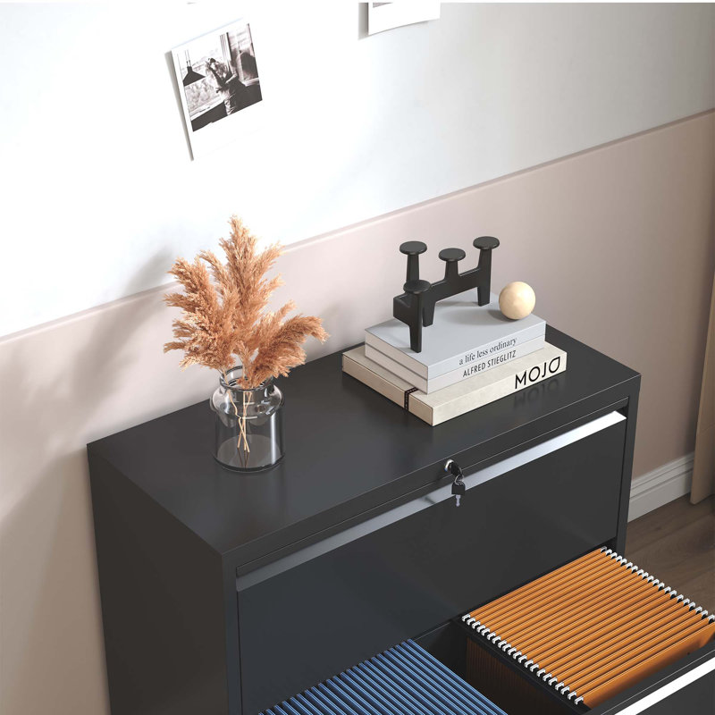 Black Steel 3-Drawer Lockable Lateral Filing Cabinet