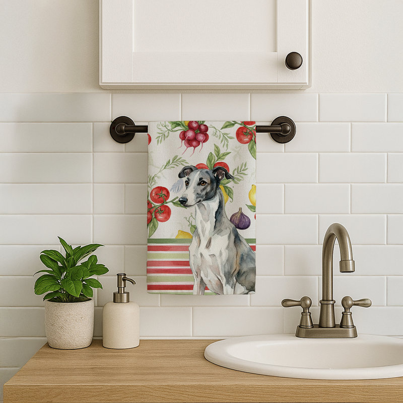 Black and White Greyhound Vegetables Kitchen Towel, Black/White Greyhound