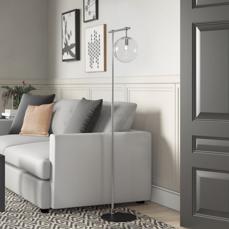 Lampe sur pied avec bras articulé Anabella, Fumée, Nickel brossé