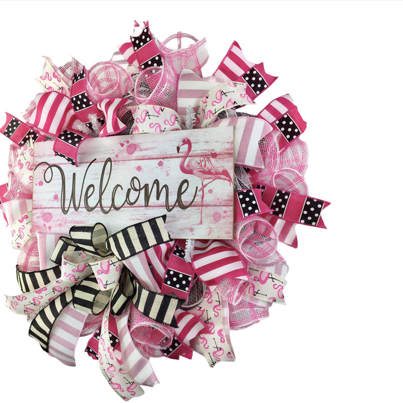 Couronne en maille 18 po Welcome Flamingo