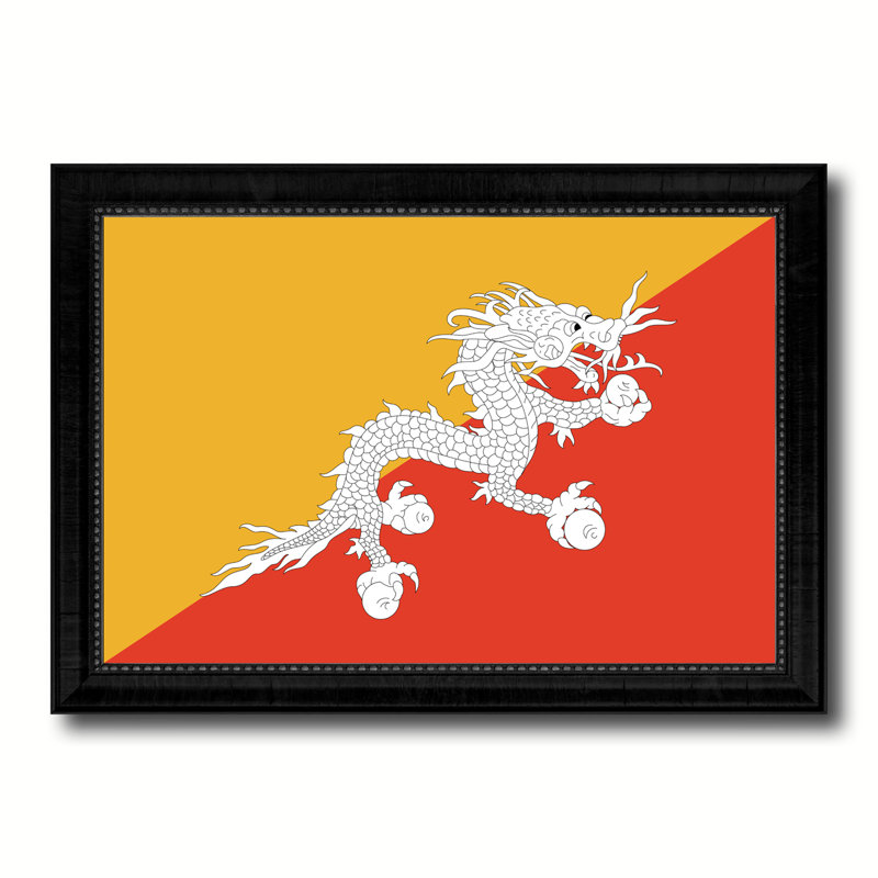 «Bhutan Country Flag», reproduction sur toile encadrée, H 15 po x l 21 po x P 1 po, Encadrement noir