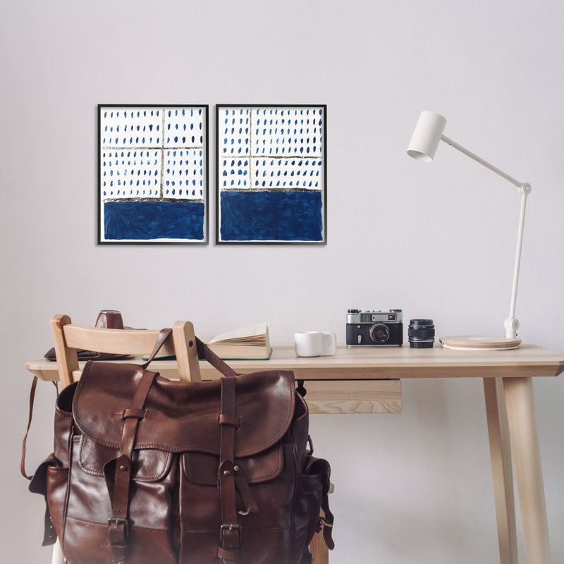 «Abstract Indigo Block Room 2 PC», ensemble de giclées par Michael Willett, Giclée encadrée noir minuit, H 14 po x l 11 po