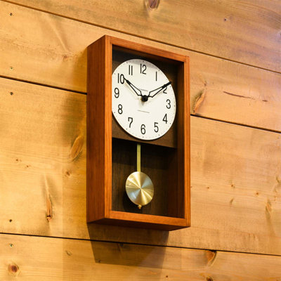 Cafe Brown Rectangular Wooden Pendulum Wall Clocks for Living Room
