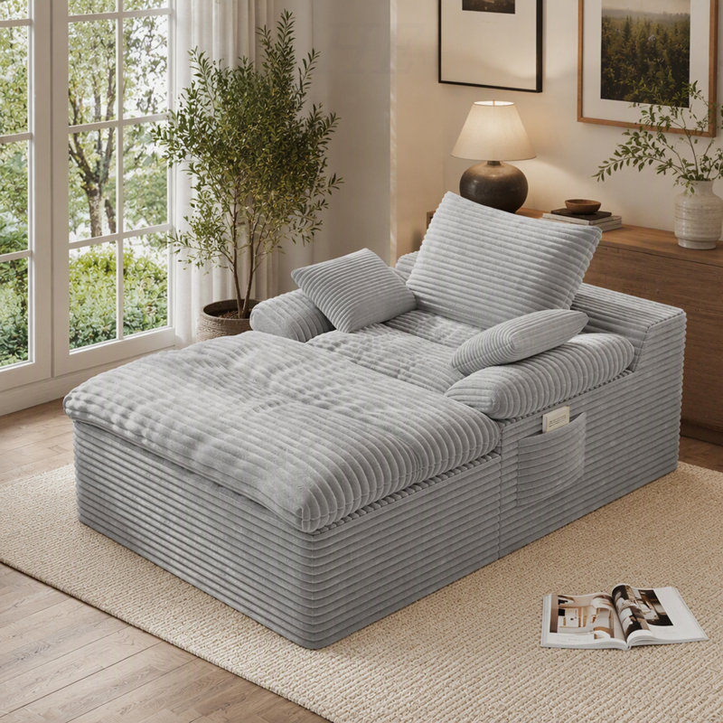 Canapé une place en velours côtelé, canapé profond, aucun assemblage requis, 1 pièce pour chambre, appartement et autres espaces