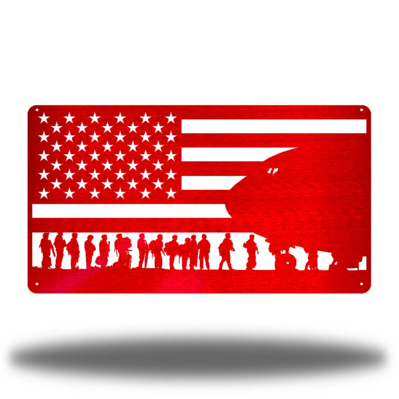 Farmhouse People Wall Decor on Metal, 9.75" H x 18" W x 0.06" D, Red