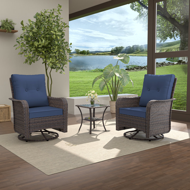 Outdoor Swivel Rocking Chair Set With Table, 2-Piece Patio Lounge Seating Group, All-Weather 360-Degree Rotating Rockers With Removable Cushions