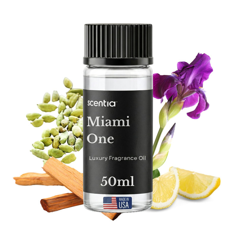 Huile pour diffuseur de parfum Scentia Miami One (My Way) Hotel - Parfum de luxe inspiré par 1 Hotel Miami Beach - 50 ml - Mélange d'huiles essentielles de citron, de bois de santal et de cèdre pour la maison, le bureau et les diffuseurs d'aromathérapie