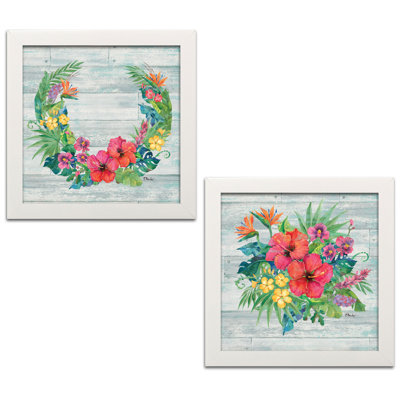 «Floral Décor Colorful Bird of Paradise, Hibiscus, and Pansy Flower Ring and Bouquet» par Paul Brent - ensemble de 2 impressions