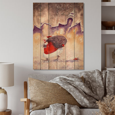 Illustration de Noël de la livraison du Père Noël - Peinture sur bois sans cadre