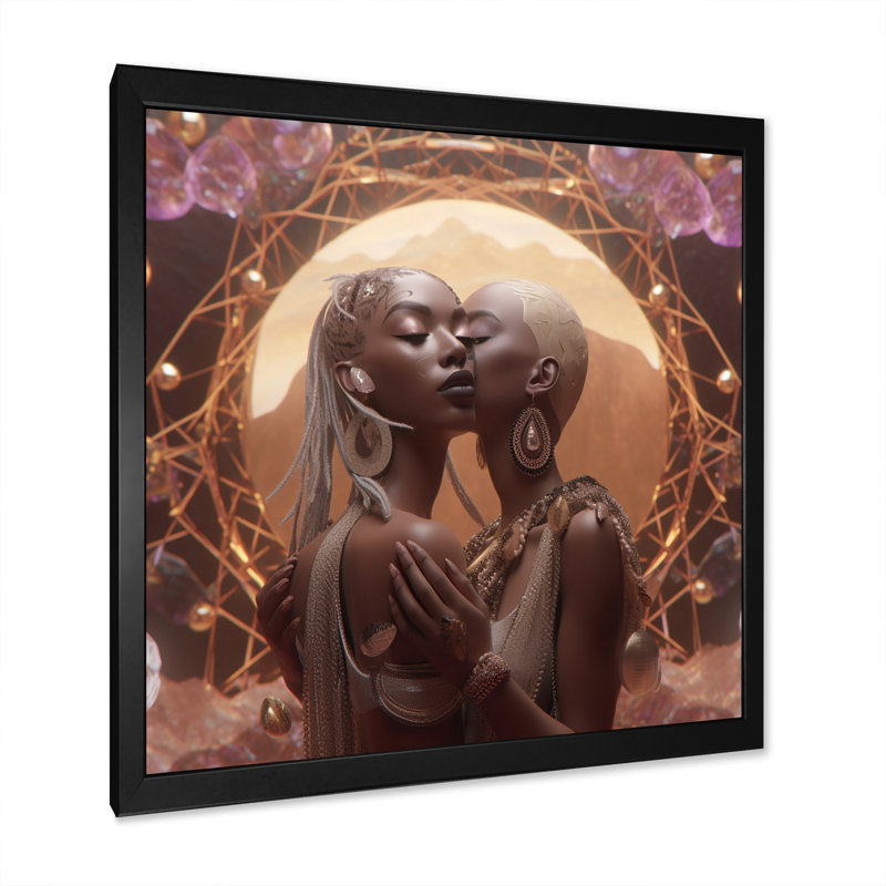 «Kissing African Goddess Divine Love», reproduction sur toile, H 24 po x l 24 po x P 1 po, Cadre simple noir