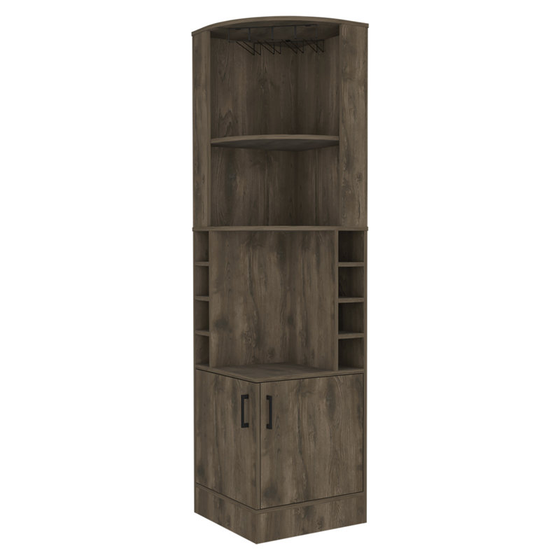8-Bottle 2-Shelf Bar Cabinet Sideboard Metal Sideboard, Light Brown