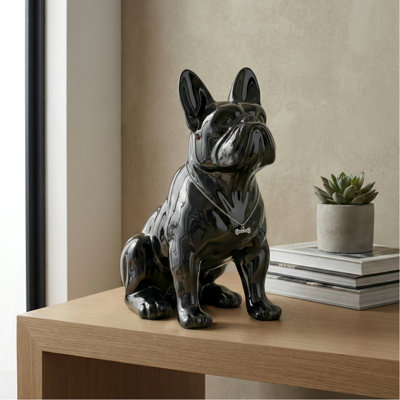 Zermeno Glam Ceramic Black French Bulldog Sculpture