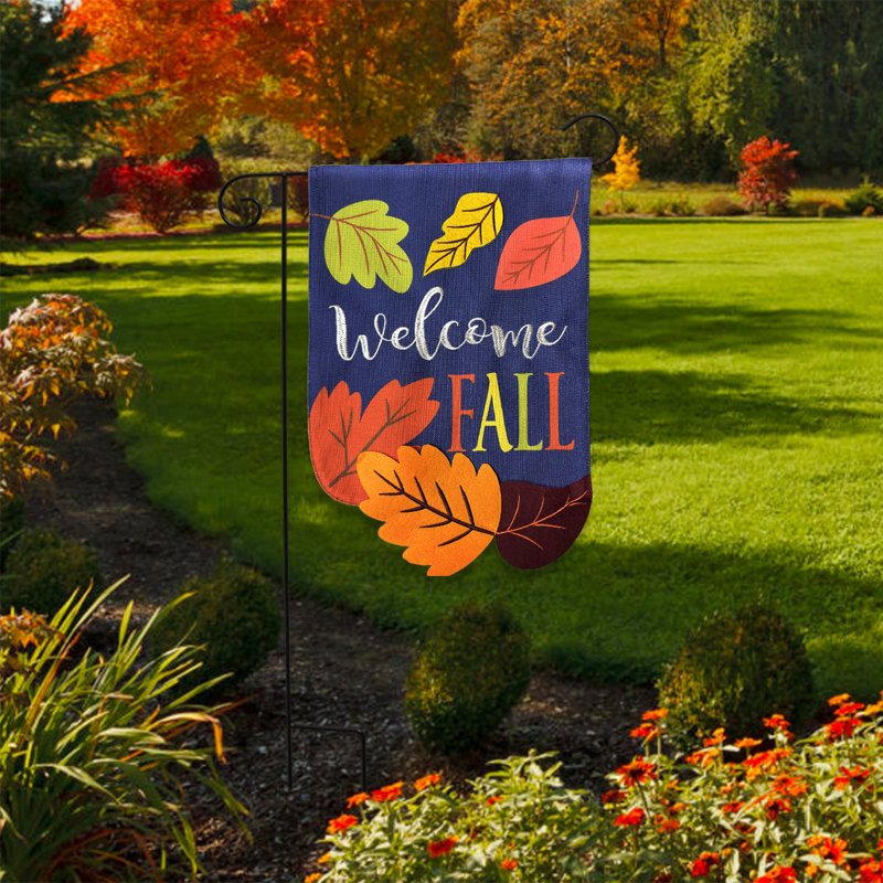 Welcome Fall Leaves Burlap Garden Flag 12x18