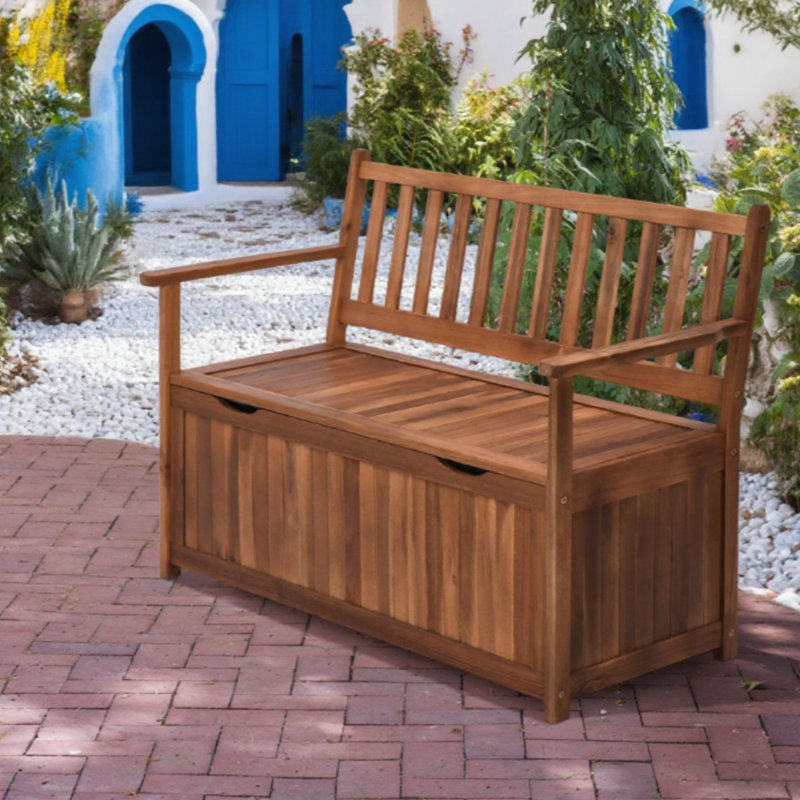 Banc de rangement en bois de teck de 47,25 po de largeur: boîte de rangement rectangulaire pour l'extérieur