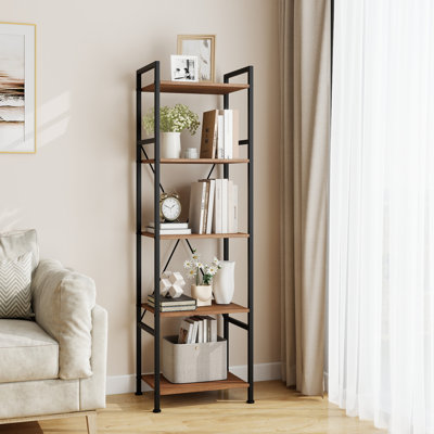 5-Tier Industrial Etagere Bookcase, 59.6"H Open Display Storage Shelves, Walnut