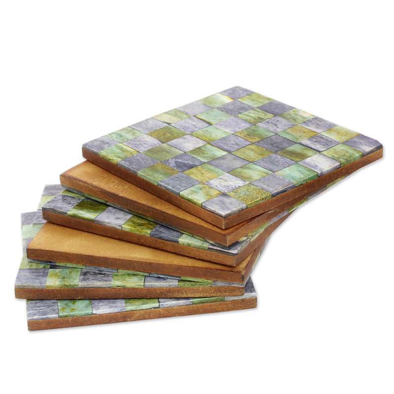 Square 6 Piece Coaster Set, Green