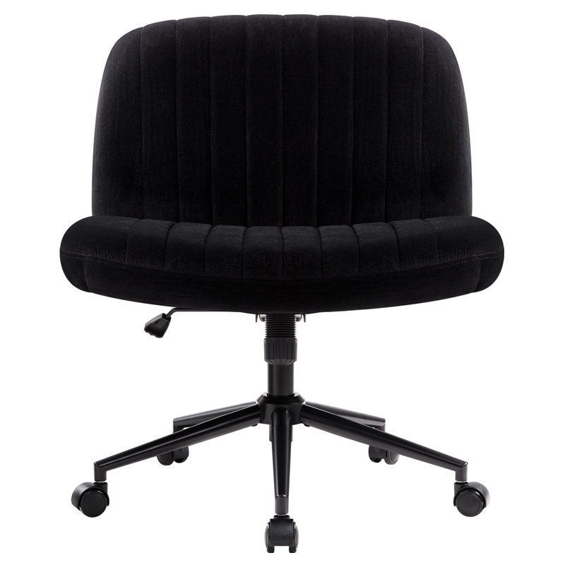 Milicent Armless Wide Desk Chair with Wheels, Velvet, Black