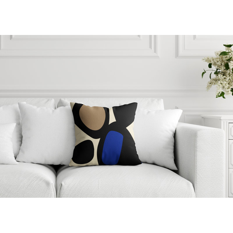 Coussin intérieur / extérieur en polyester filé Lara, 15 po x 15 po, Bleu marine / Blanc cassé