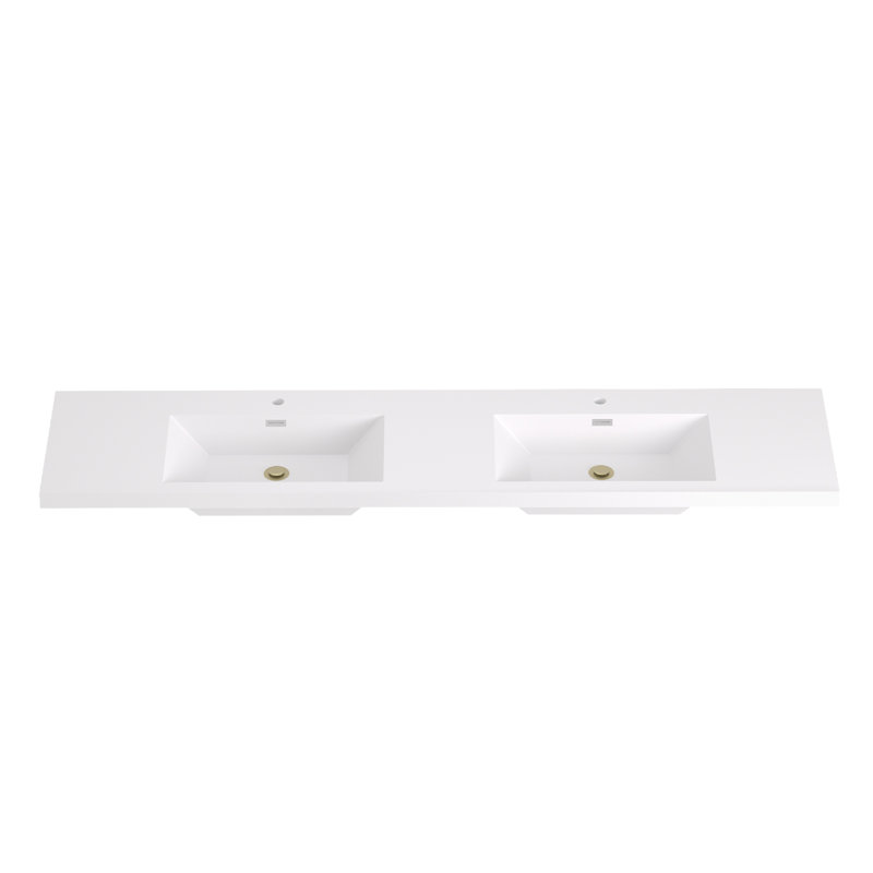 Évier intégré 84 po en résine blanche pour meuble-lavabo double 84 po