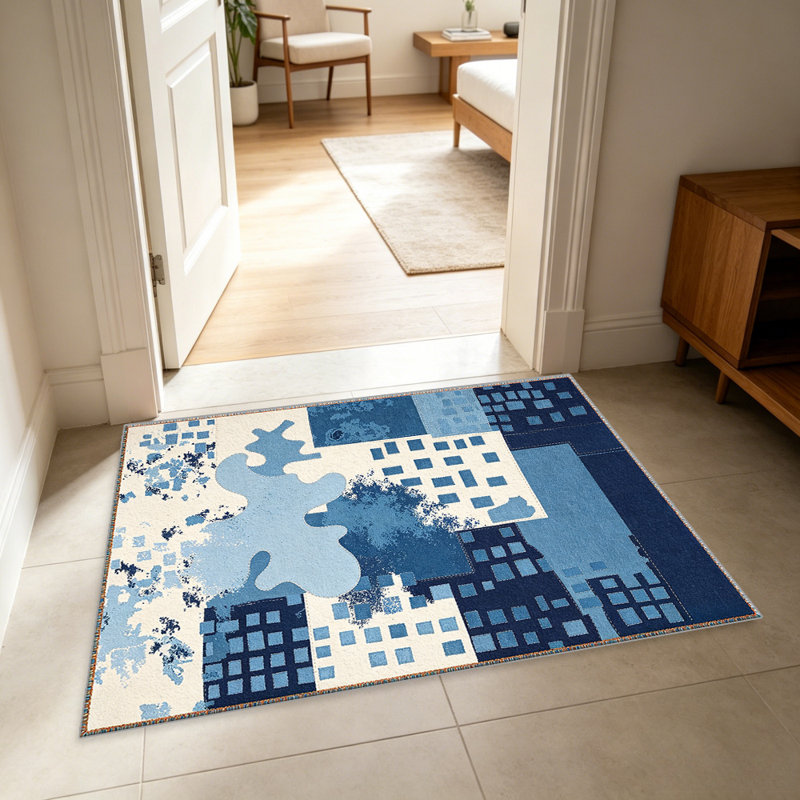 Blue Abstract Patchwork carpet-easy to clean, machine-washable, soft and comfortable; suitable for door mats, kitchens, living rooms, bedrooms, corridors, and laundry areas. Easy to clean, durable carpet for home decoration.