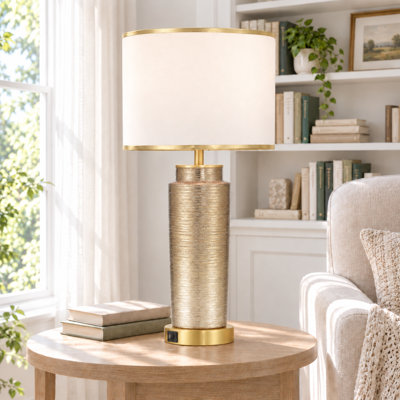 Lampe de table moderne 25 po en céramique avec ports USB
