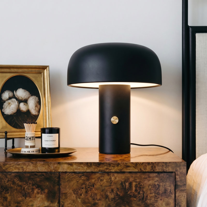 Lampe de table moderne et élégante à DEL avec poignée rotative en laiton 12 po Baek Anita, Noir, Noir