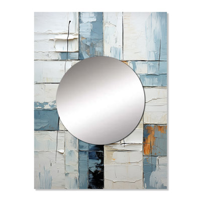 Droney Cubism Blue And White Fight I - Abstract Shapes Decorative Mirror, Blue Large Wall Mirror, Printed Metal Art
