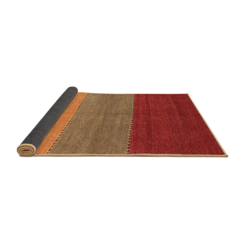 Tapis de zone rouge/orange contemporaine, Rond 4 pi