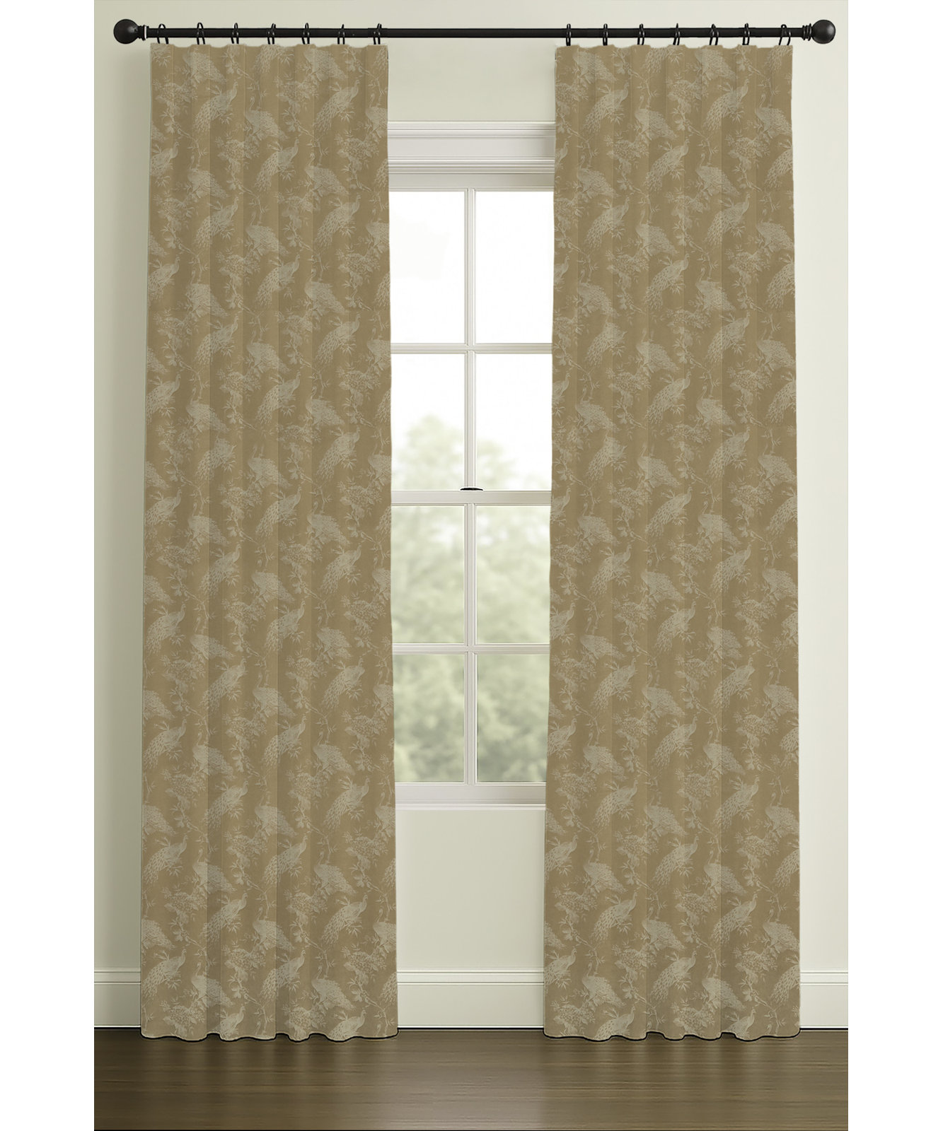 Serafina Peacock Jacquard Curtain in Parchment, Double, Rod Pocket, 50" W x 96" L