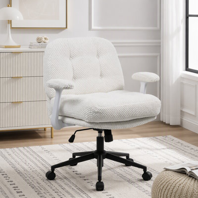 Chaise de bureau pivotante en chenille, hauteur réglable, aspect velours, avec accoudoirs, assise ergonomique en mousse haute densité épaisse.