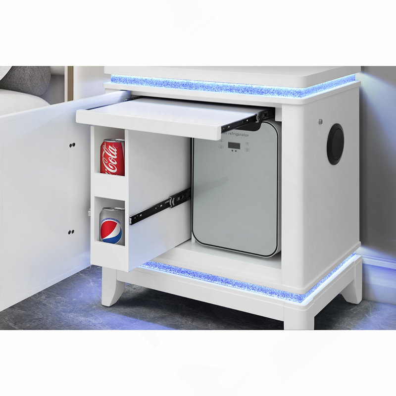 White Nightstand with Cooler,USB and Speaker