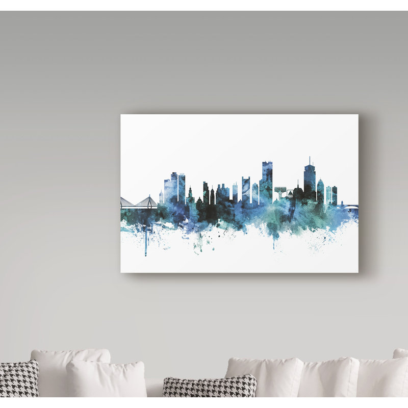 « boston massachusetts blue blue horizon », reproduction d’impression sur toile tendue, H 12 po x l 19 po x P 2 po