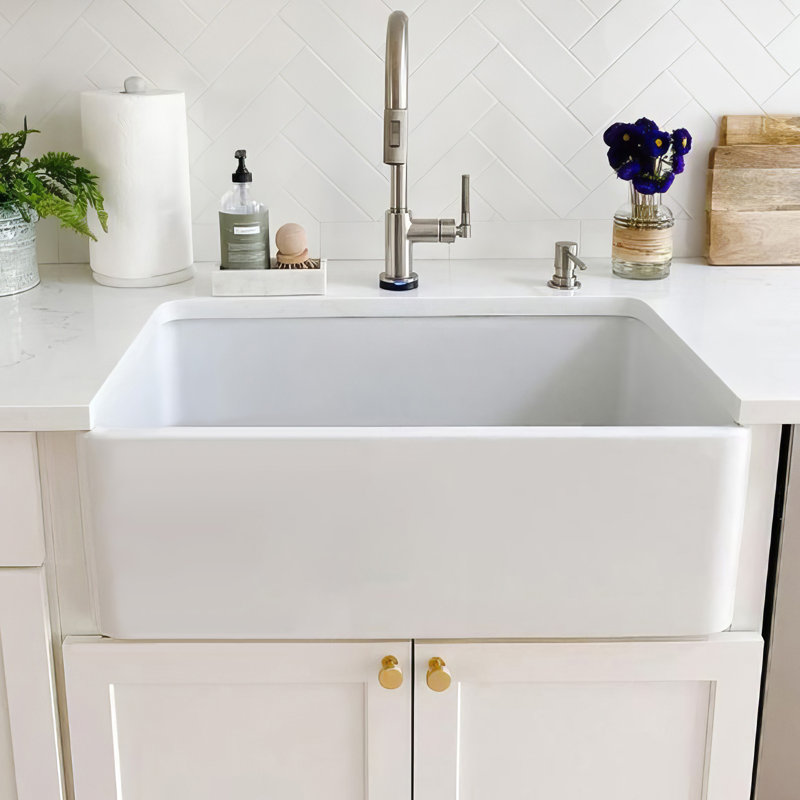 Whitehaus 30" Single Bowl Fireclay Kitchen Sink: Reversible Plain Front Aprons, White