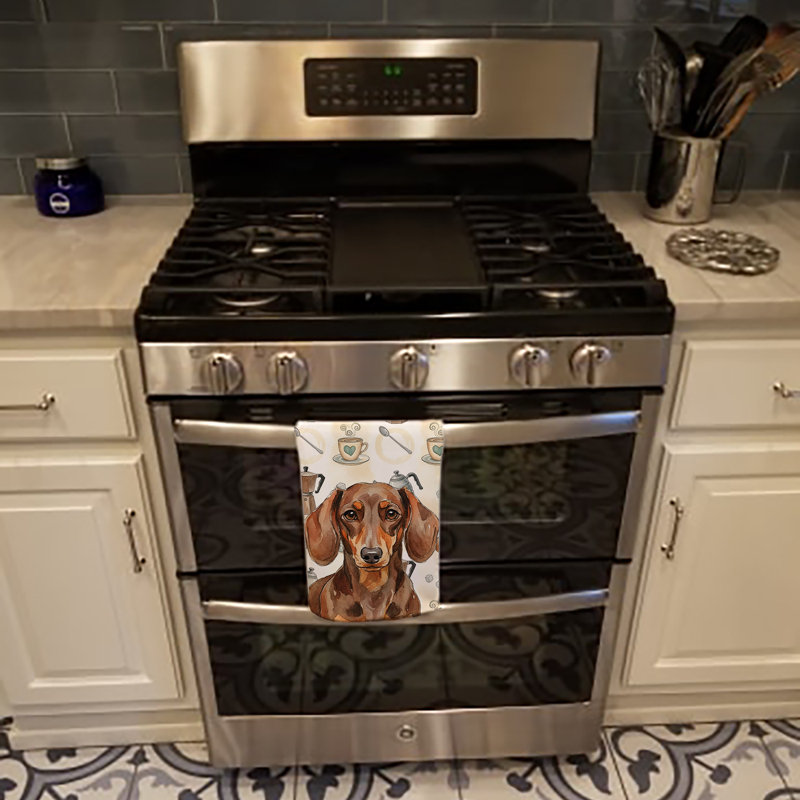 Chocolate and Tan Dachshund Coffee Bar Kitchen Towel, Chocolate and Tan Dachshund