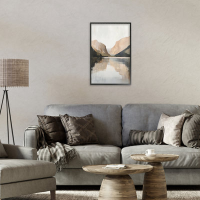 Montagnes reflétant le lac rustique, estampe numérique, design par Petal Prints Design