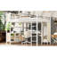 Grand lit mezzanine en métal blanc avec grain de bois avec bureau et garde-robe, pratique pour les chambres d'adolescent, facile à assembler en L-1616267637