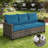 3-Seat All-Weather Outdoor Wicker Patio Sofa HDPE with Cushions for Gardens, Backyards, Porchlands,Peacock Blue