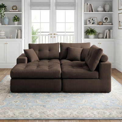 Canapé-lit en coin avec méridienne à compression Corduroy, canapé modulaire en forme de L avec éponge à haute densité, canapé convertible sans assemblage requis pour le salon, appartement, chambre d'amis (brun)