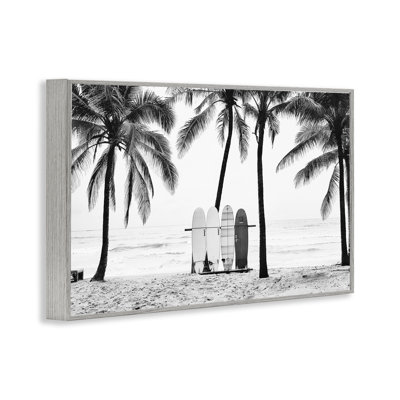 Centered Surf Boards View Gray Framed Giclee Art by Sisi and Seb
