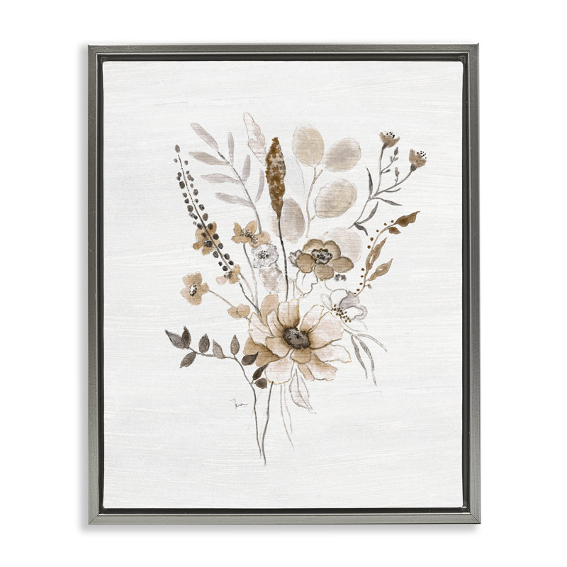 Subtle Flower Bundle Sprigs Brown Framed Floater Canvas Wall Art, design by Janet Tava, 21" H x 17" W
