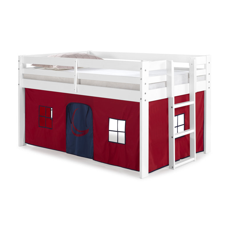 Jasper Low Loft Bed Twin Size Frame with Tent, White Frame, White