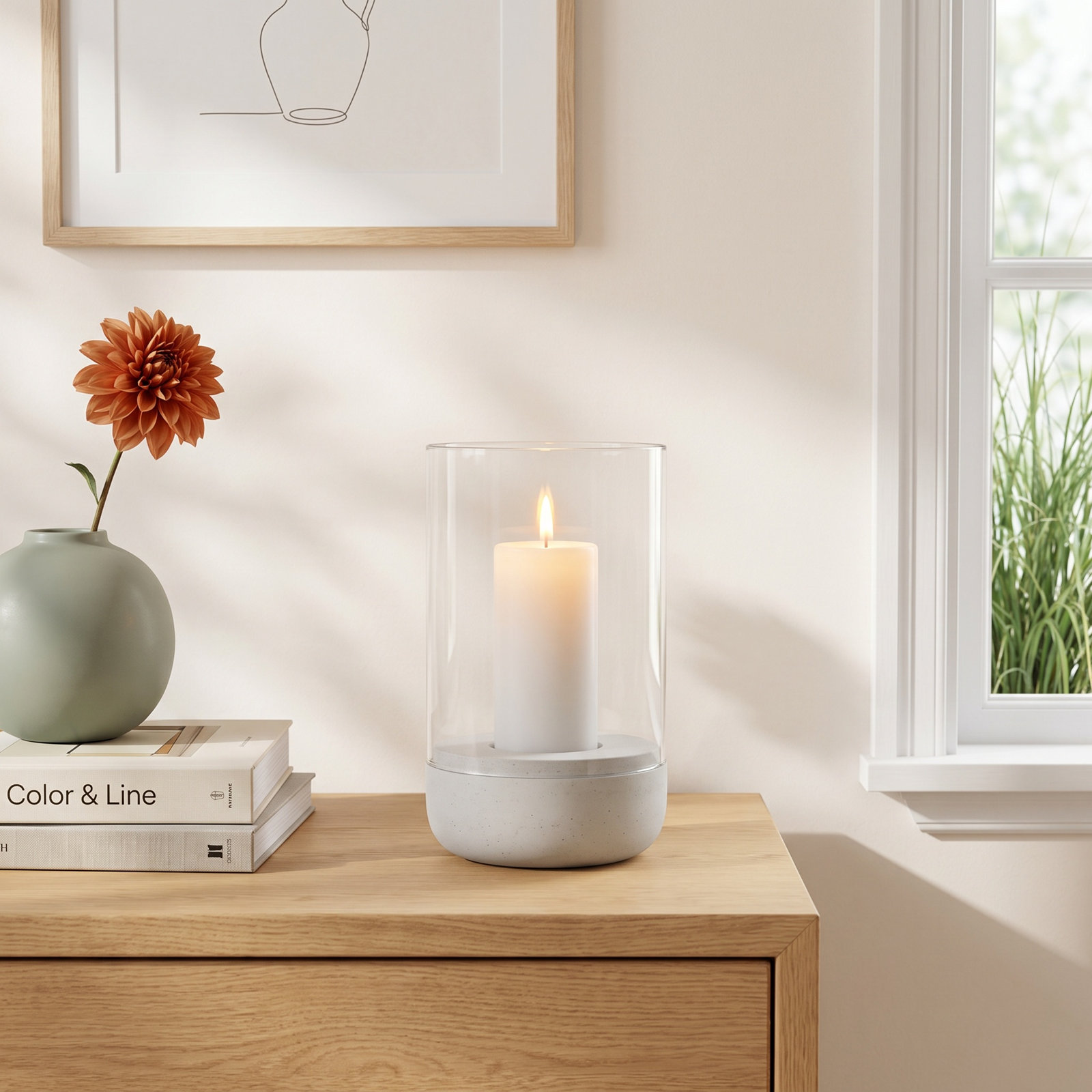Calma Hurricane Candle Holder, 7.9" H x 4.7" W x 4.7" D, Lily White