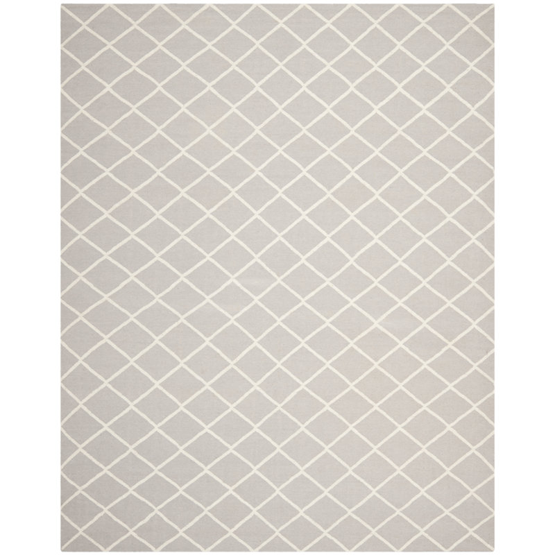 Mccall Hand Woven Flat Weave Wool/Cotton Geometric Rug in Gray/Ivory, Rectangle 9' x 12'