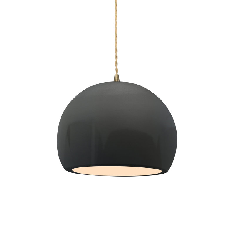 Luminaire suspendu à 1 lumière Aschwin, H 6 po x l 7 po x P 7 po, Gris brillant, Laiton antique