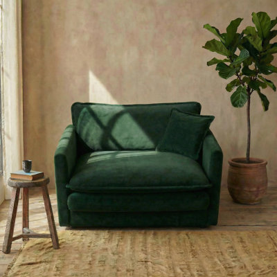 Deep-Seated Green Chenille Armchair, Oversized Upholstered Accent Chair with Solid Wood Frame, Comfy Reading Lounge Chair for Living Room Bedroom
