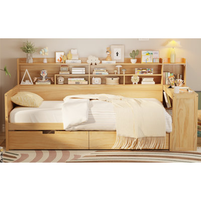 Lits multifonctionnels avec rangement, lit de jour moderne simple en bois pour la maison