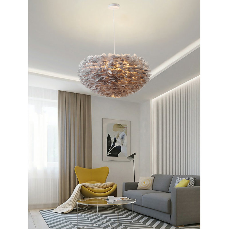Manrique Eclectic 1 Light Goose Feather Chandelier, Gray, Dark Gray, 17.72" H x 29.5" W x 29.5" D