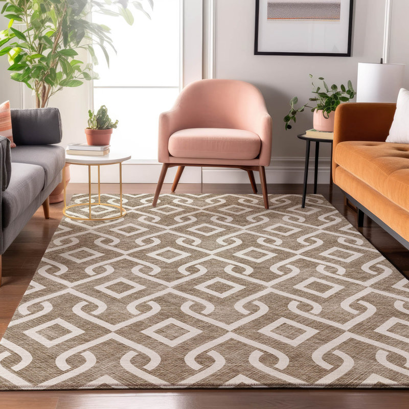 Tapis brun Cerrito lavable à la machine de qualité supérieure, Rectangle 5 pi x 7 pi 6 po