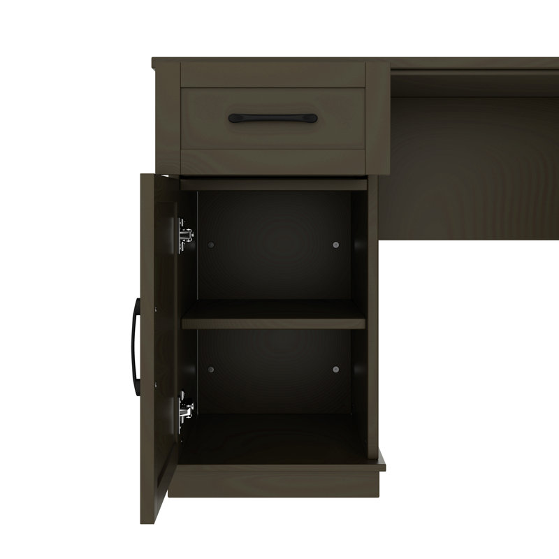 L-Shaped Computer Desk With Power Outlet, Brown