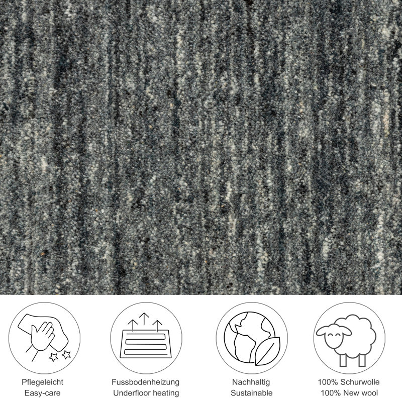 , Anthracite Round Pure Solid Colour Hand Woven Hand Loomed Area Rug, Round 190cm